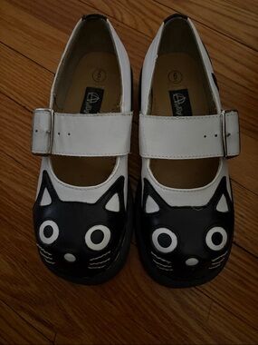 Atarchic White and Black Cat Mary Jane Shoes Goth, Emo, Punk SZ 6
